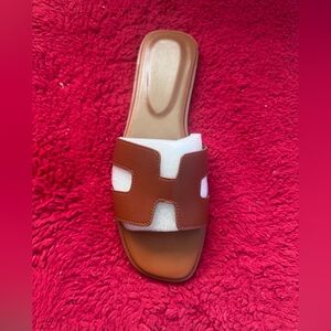 Women’s Brown Slide Sandal with White Accent